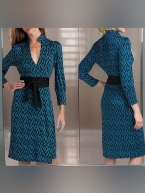 DVF Tessa Wrap Dress with Black Waist Tie